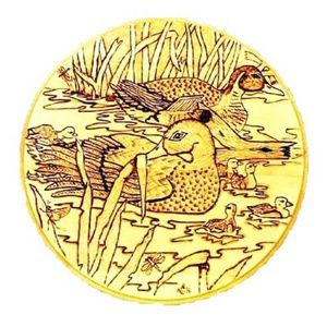 WOODBURNING, DUCK FAMILY IN REEDS ON POND, HAND DONE, SIGNED, ONE OF A KIND,